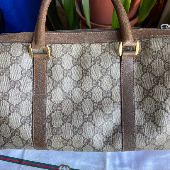 Vintage Gucci Brown Boston Web Bag Doctor Satchel with Dust Cover - Picture 10 of 16